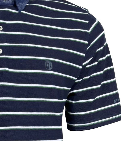 Polo piqué bleu nuit à rayure blanc / vert