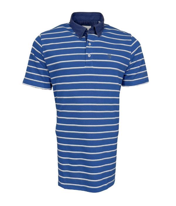Polo piqué bleu roi à rayure blanc / gris