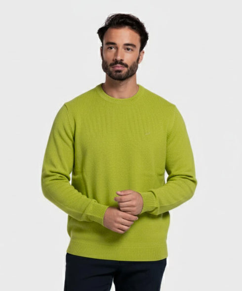 Pull Homme Vert – Laine Mérinos & Acrylique | Made in Italy
