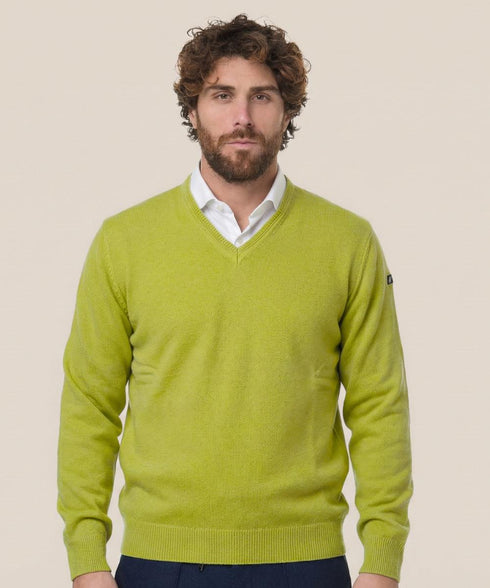 Pull Homme GREEN COAST Col V – Laine Mérinos & Acrylique | Made in Italy