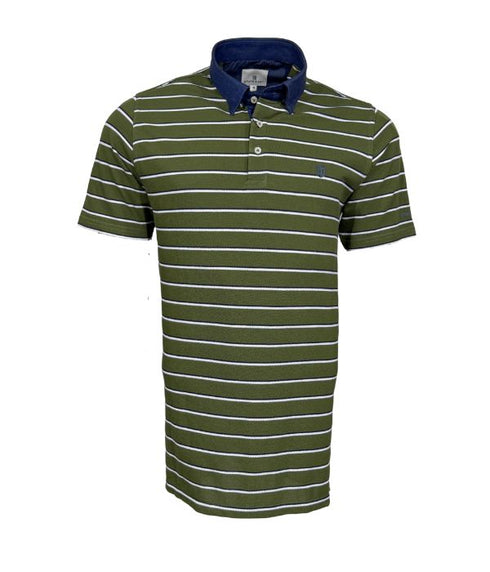 Polo piqué vert à rayure blanc / noir