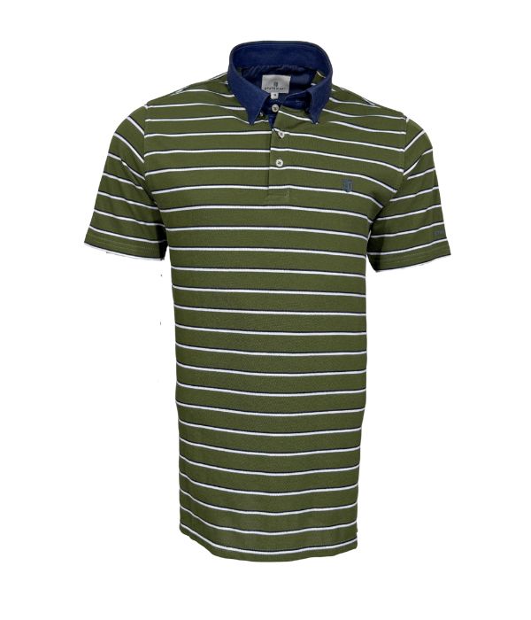 Polo piqué vert à rayure blanc / noir