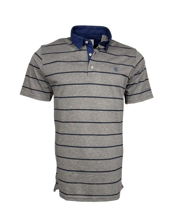 Polo piqué gris avec rayure bleu nuit