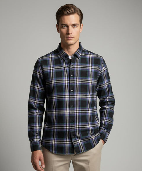 Chemise Flanelle Coton Noire Homme - Carreaux Multicolores - Confort Hiver