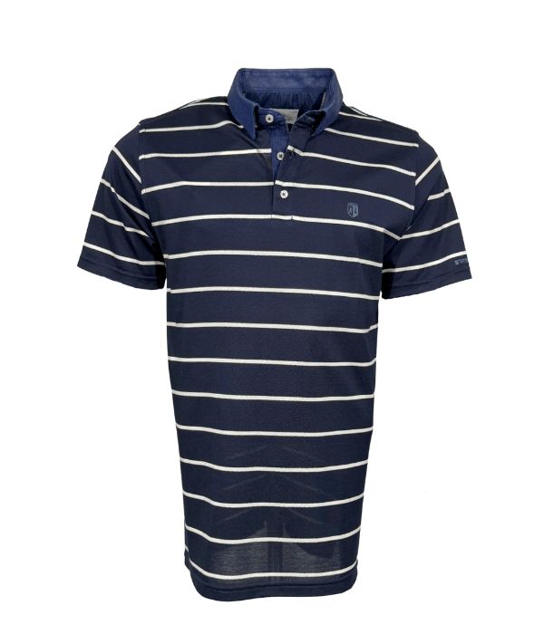 Polo piqué bleu nuit avec rayure blanche