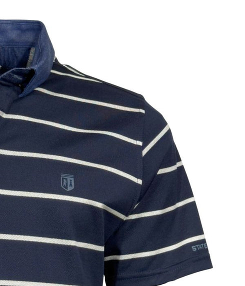 Polo piqué bleu nuit avec rayure blanche