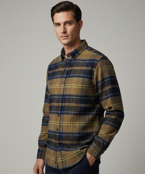 Chemise en Flanelle brun / blue Homme Hiver | Chaude et Confortable
