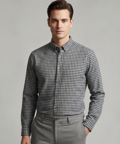 Chemise hivernale à carreaux gris / bleu