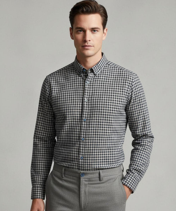 Chemise hivernale à carreaux gris / bleu