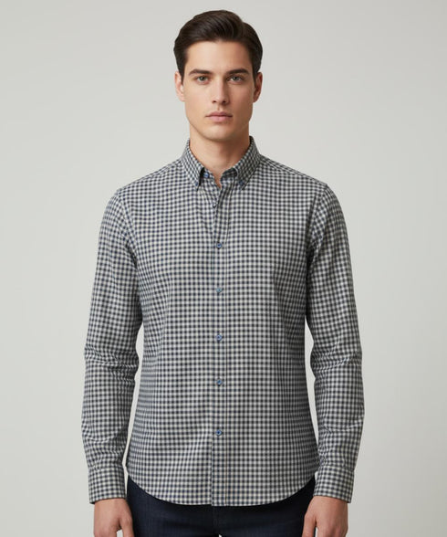 Chemise hivernale à carreaux gris / bleu