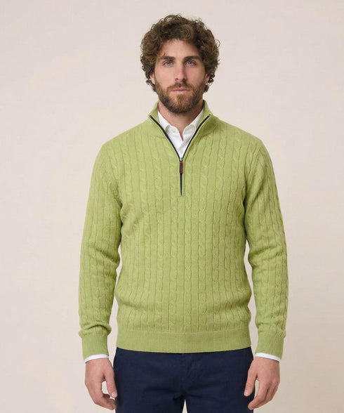 Pull Homme Vert Zippé – Laine Mérinos & Acrylique | Made in Italy