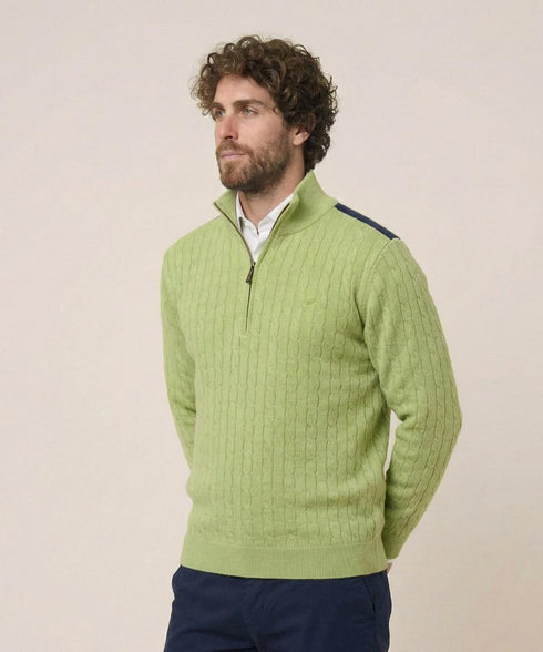Pull Homme Vert Zippé – Laine Mérinos & Acrylique | Made in Italy