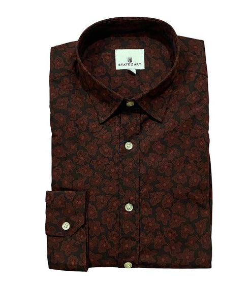 Chemise Homme 100% Coton à Motifs Floraux Abstraits Noir & Bordeaux