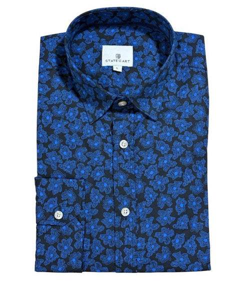 Chemise Homme 100% Coton à Motifs Floraux Abstraits Bleu & Bleu Roi