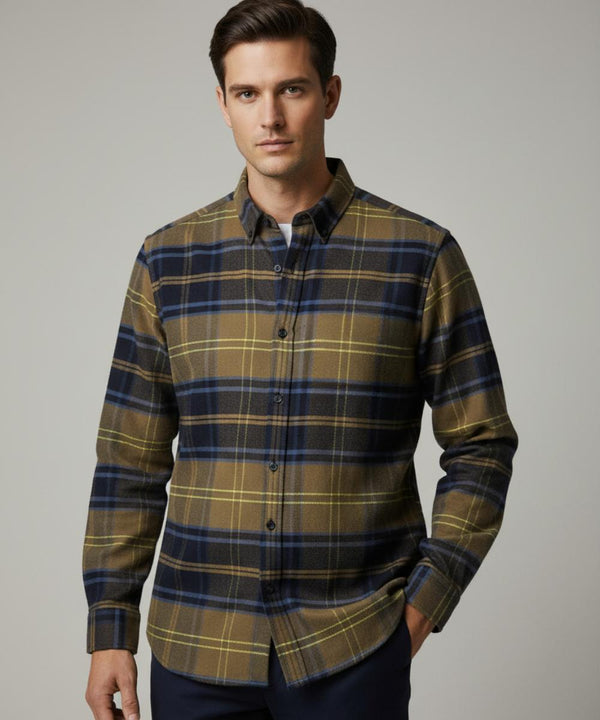 Chemise en Flanelle brun / blue Homme Hiver | Chaude et Confortable