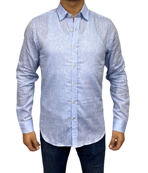 Chemise bleu ciel en lin / coton de coupe regular