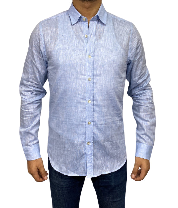 Chemise bleu ciel en lin / coton de coupe regular
