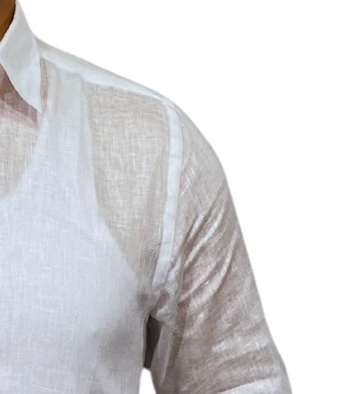 Chemise blanche en lin / coton de coupe regular