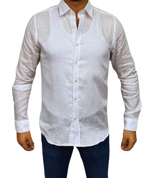Chemise blanche en lin / coton de coupe regular