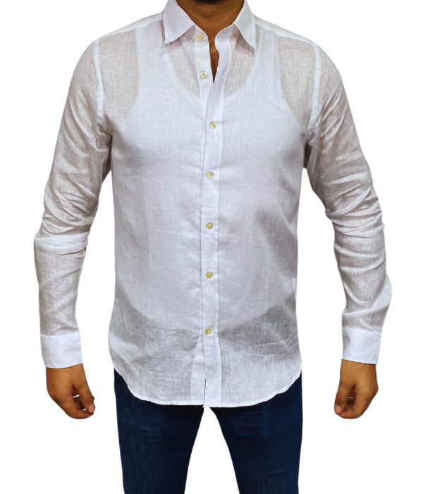 Chemise blanche en lin / coton de coupe regular