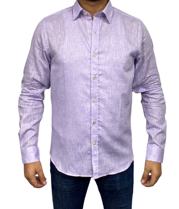Chemise Lila uni en lin / coton de coupe regular