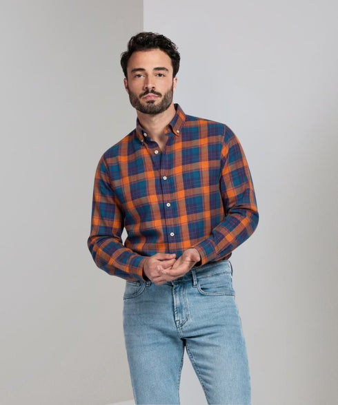 Chemise à carreaux multi-color bleu / orange