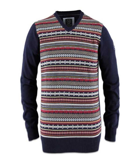 Pull col V bi-couleur avec motif design