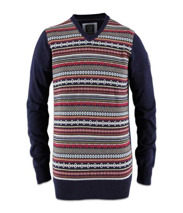 Pull col V bi-couleur avec motif design