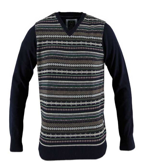 Pull col V lana wool bi-color