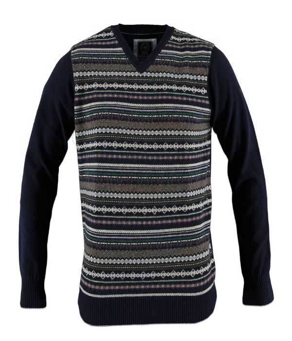 Pull col V lana wool bi-color