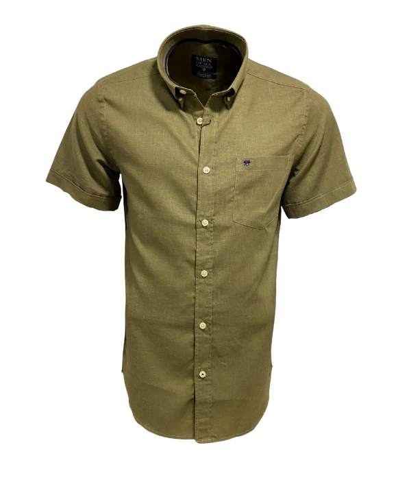 Chemise en coton lin manche courte couleur vert