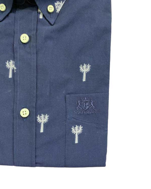 Chemise manches courtes bleu nuit brodées