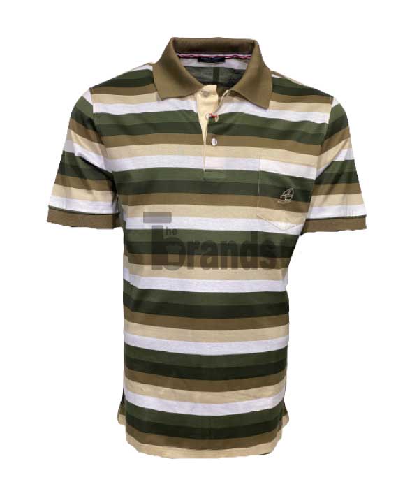 Polo classique rayé blanc/marron en fil de coton d'écosse