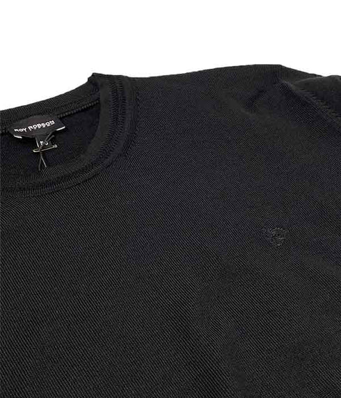 Pull Noir col rond-100% laine vierge Zegna lana Baruffa