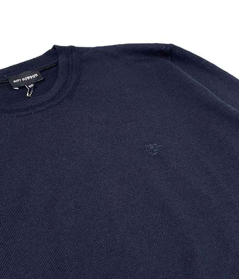 Pull bleu col rond-100% laine vierge Zegna lana Baruffa