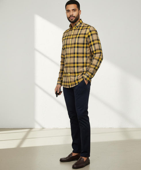 Chemise beige avec carreaux  jaune et noir