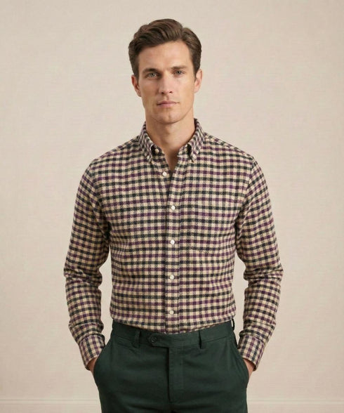 Chemise en Flanelle Homme carreaux vert / bordeaux | Chaude et Confortable