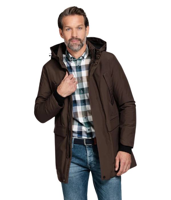 Parka marron unie moderne avec capuche amovible