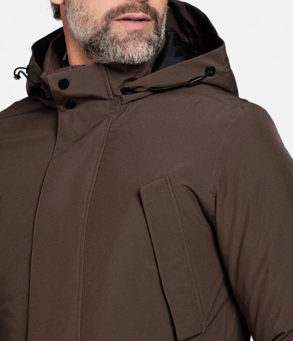 Parka marron unie moderne avec capuche amovible