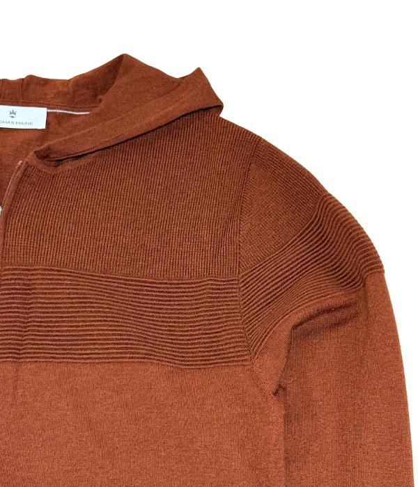 Pull à capuche avec fermeture éclair rouge brique en merino