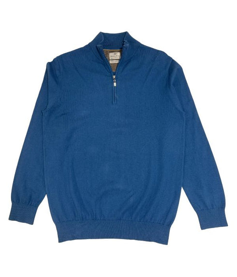 Pull simple zippé en coton cachemire de couleur bleu