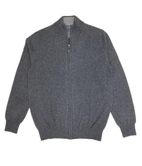 Pull-veste gris en mérinos et cachemire