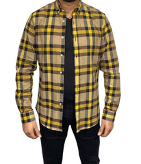 Chemise beige avec carreaux  jaune et noir