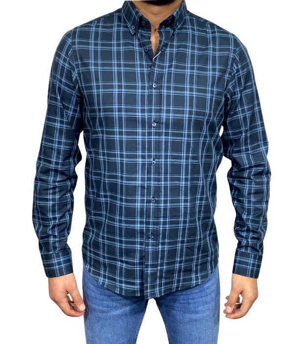 Chemise bleu avec carreaux bleu ciel