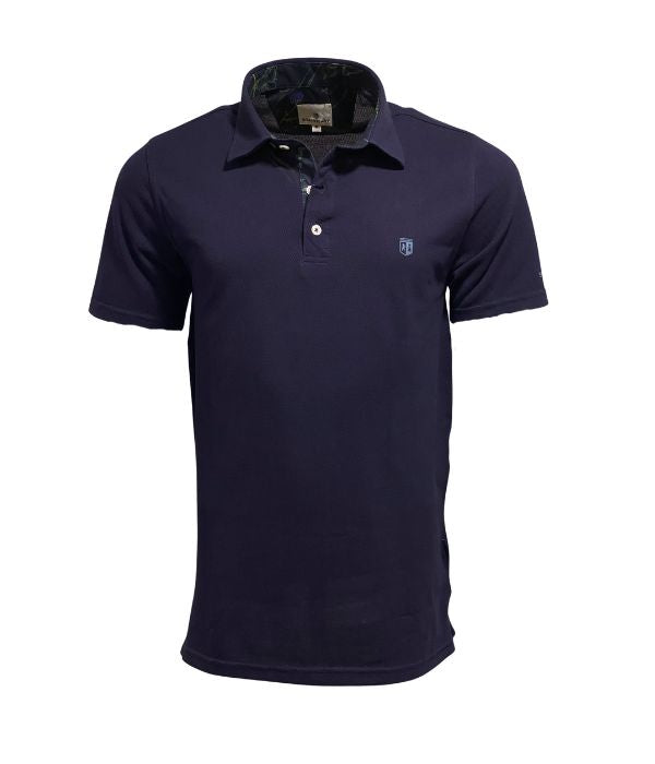 Polo Piqué En Coton Stretch Bleu Marine