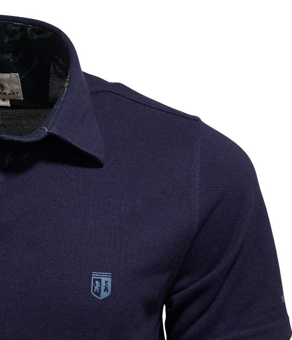 Polo Piqué En Coton Stretch Bleu Marine