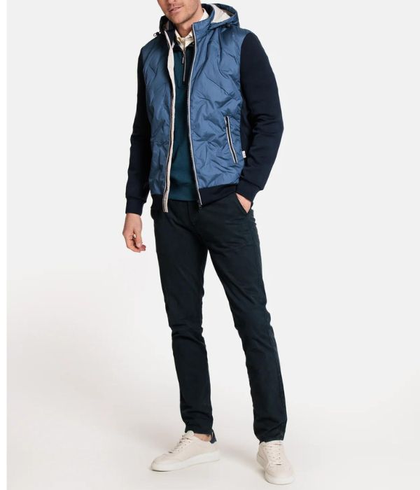 Bomber hybride bleu denim avec manche bleu foncé