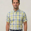 Chemise Manches Courtes Lin À Carreaux Multicolor jaune d'or - Col Boutonné