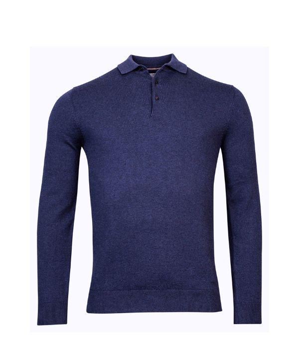 Pull en fine merino avec col polo simple couleur bleu marine