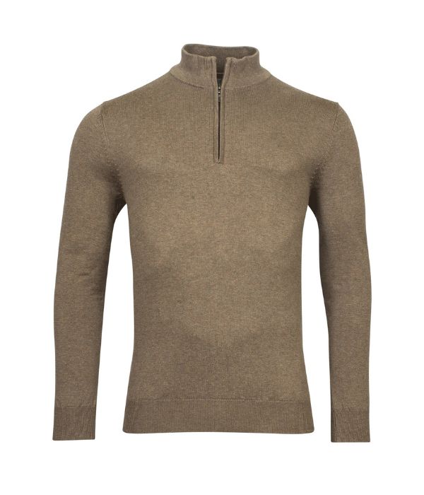 Pull fermeture demi éclair en coton lin couleur taupe